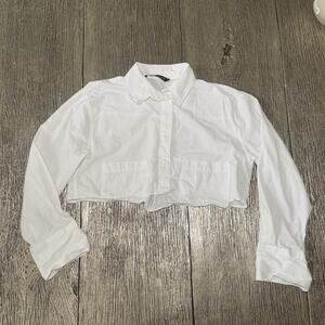 Zara Women's Cotton Cropped Button Shirt White Size XS
